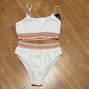 White Zigzag Trim Bikini Set size medium new.